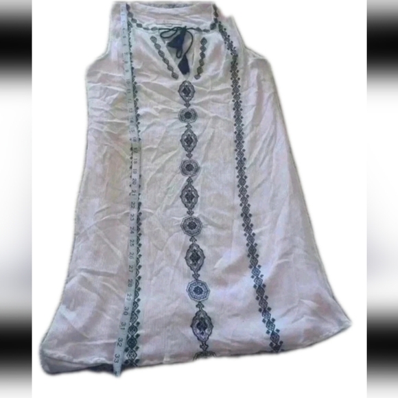 LOFT Women’s Black & White Embroidered Gauzy Boho Sleeveless Tunic Dress S - Picture 13 of 14